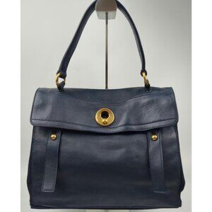 Pre-owned Yves Saint Laurent Calfskin Canvas Medium Muse Two Navy